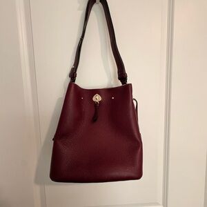 Kate Spade Women's Burgundy Leather Shoulder Bucket Bag - Triple Compartment
